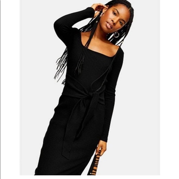 TopShop NWOT Ribbed Midi Dress In Black, Sz 8 - Picture 13 of 13